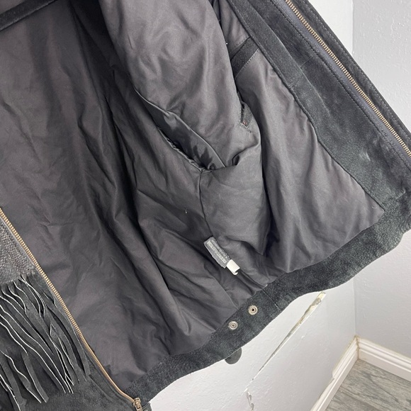 Vintage Bermans Black Fringe Leather Bomber Jacket - Picture 6 of 11